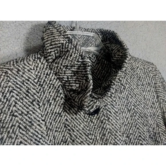 Old Navy Black Tweed Jacket Coat Womens Small Petite Ruffle Collar Heritage - Picture 7 of 12